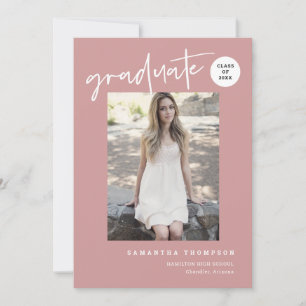 Modern Minimal Dusty Pink School Grad Party Photo Invitation