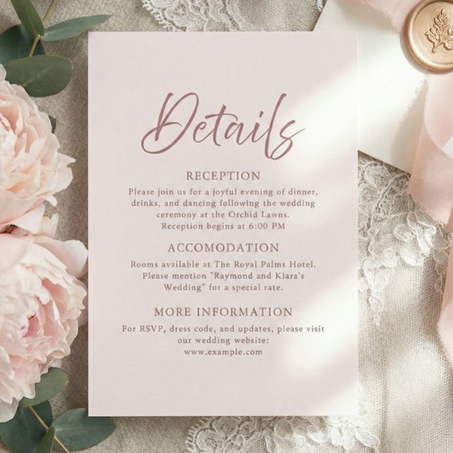 Modern Minimal Dusty Pink Script Wedding Details Enclosure Card (Dusty Pink modern minimalist script calligraphy enclosure card)