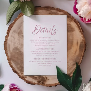 Modern Minimal Dusty Pink Script Wedding Details Enclosure Card