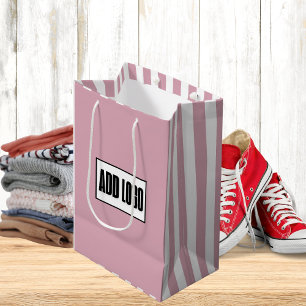 Modern Minimal Dusty Pink Stripes Business Logo  Medium Gift Bag