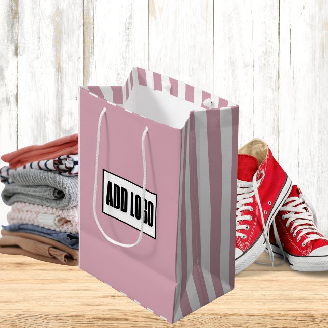Modern Minimal Dusty Pink Stripes Business Logo  Medium Gift Bag (Creator Uploaded)