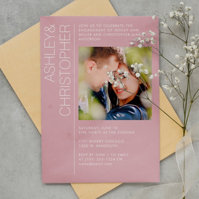 Modern Minimal Dusty Rose Engagement Party Photo Invitation (Creator Uploaded)