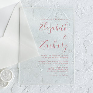 Modern Minimal Dusty Rose Script Wedding Acrylic Invitations