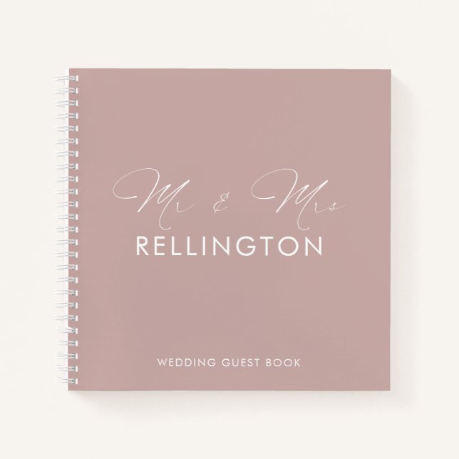 Modern Minimal Dusty Rose Wedding Guest Book (Front)