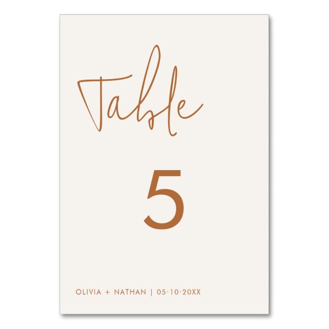 Modern Minimal Earthy Wedding Table Number (Front)