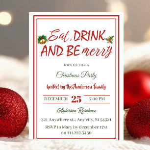Modern Minimal Eat Drink Be Merry Christmas Party Invitation