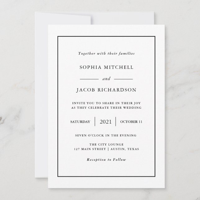 Modern Minimal | Editable Colour Border Wedding Invitation (Front)