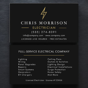 Modern Minimal Electrician Black Gold Business Card