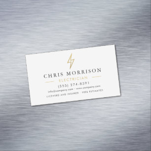 Modern Minimal Electrician White Gold Magnetic Business Card