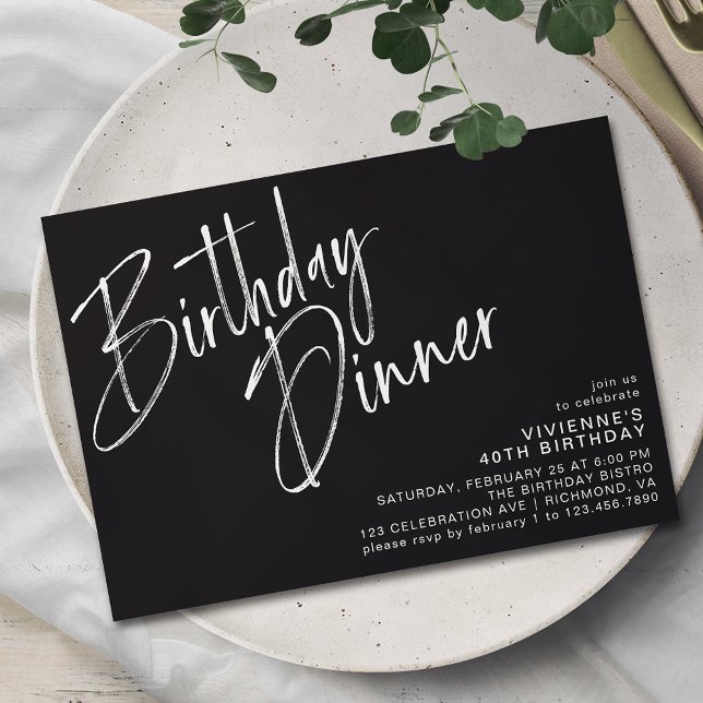 Modern Minimal | Elegant Black Birthday Dinner Invitation (Creator Uploaded)