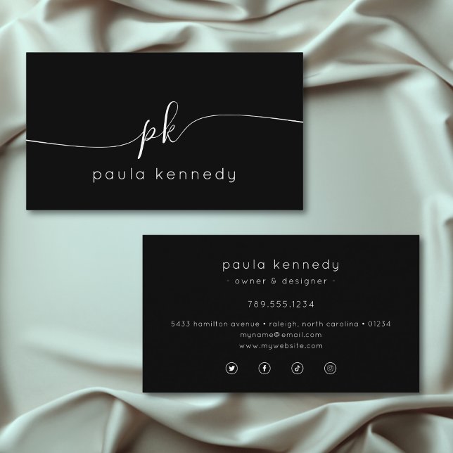Modern Minimal Elegant Black Monogram Business Card (Creator Uploaded)