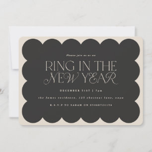 Modern minimal elegant black retro wavy edge invitation