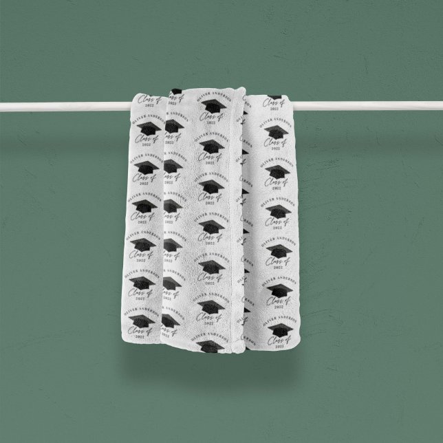 Modern minimal elegant black white graduation fleece blanket (Creator Uploaded)