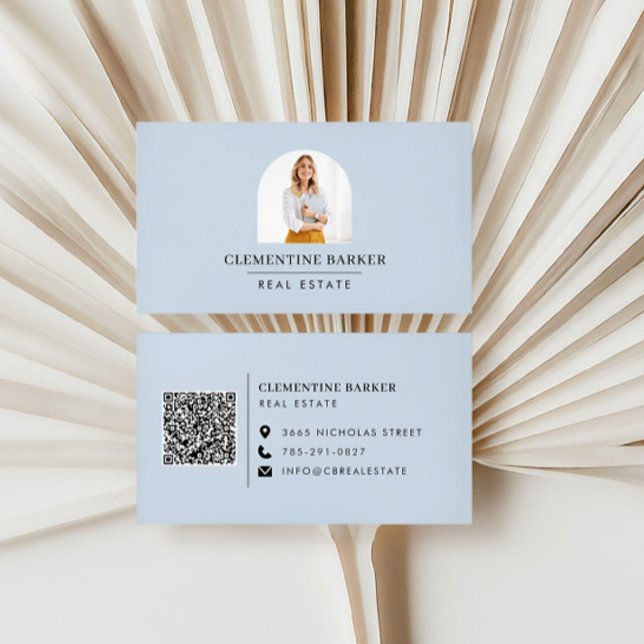 Modern minimal elegant blue simple arch photo business card (Creator Uploaded)