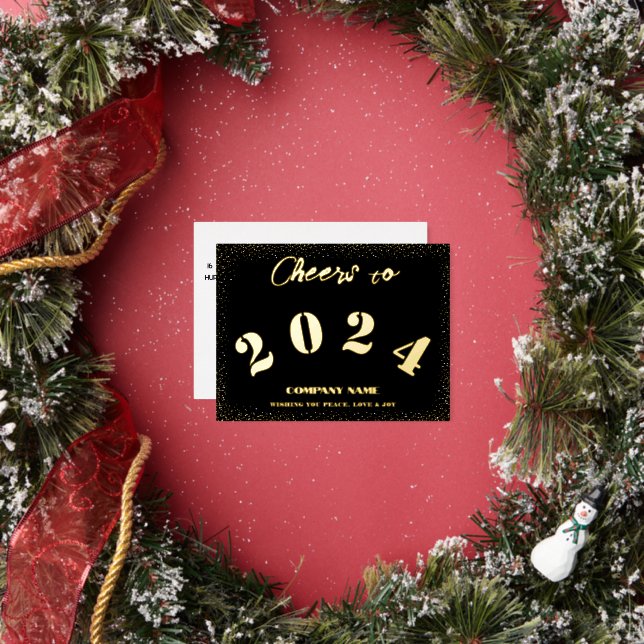 Modern Minimal   Elegant Cheers to 2024 Foil Holiday Postcard (Insitu)