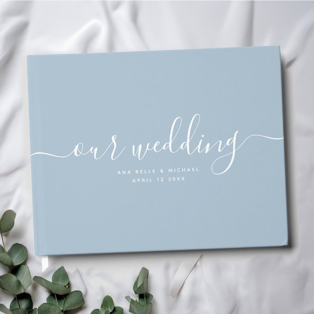 Modern Minimal Elegant Chic Dusty Blue Wedding Guest Book (Creator Uploaded)