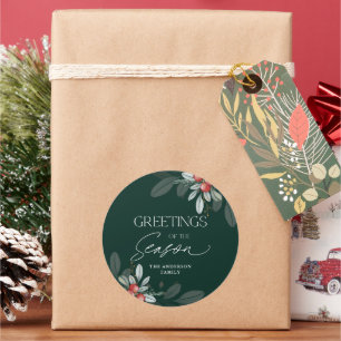 Modern Minimal Elegant Christmas Greenery Classic Round Sticker
