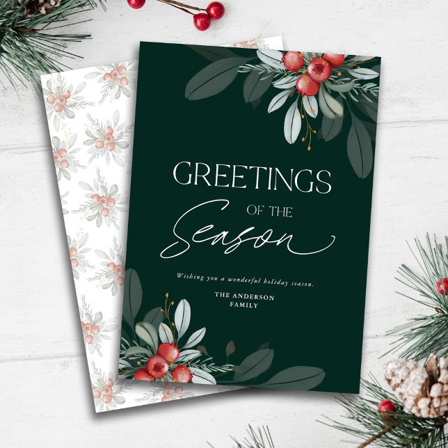 Modern Minimal Elegant Christmas Greenery  Holiday Card (Creator Uploaded)