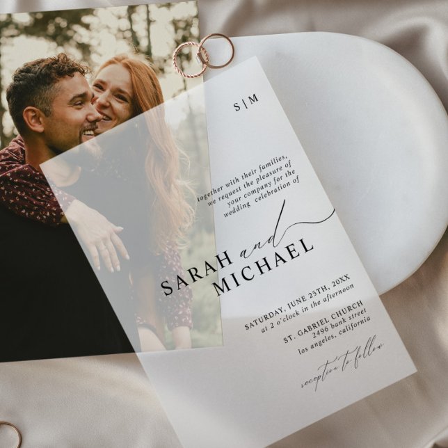 Modern Minimal Elegant Clean Script Photo Wedding Vellum Invitations (Creator Uploaded)
