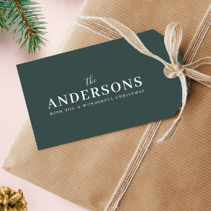 Modern Minimal Elegant   Dark Forest Green Name Gift Tags