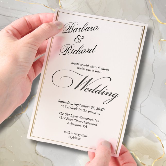 Modern Minimal Elegant Gold Frame Cover Wedding  Vellum Invitations (Creator Uploaded)