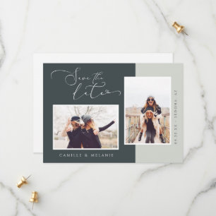 Modern, Minimal Elegant Grey Two Tone 2 Photo Save The Date