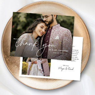 Modern Minimal Elegant Hand Lettered Photo Wedding Thank You Card