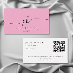 Modern Minimal Elegant Monogram Pink QR Code Business Card