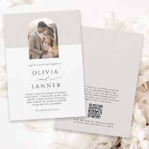Modern Minimal Elegant Photo Arch QR code Wedding Invitation
