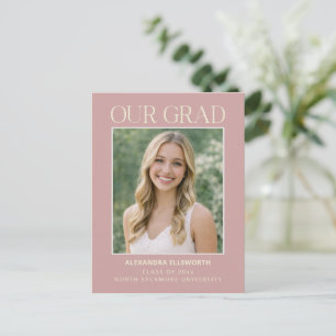 Modern Minimal Elegant Photo Blush Pink Graduation Postcard