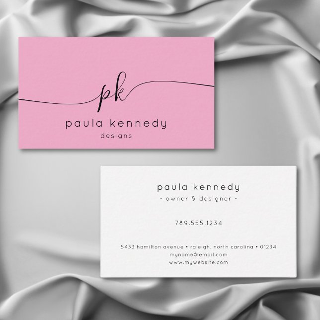 Modern Minimal Elegant Pink Monogram Business Card (Creator Uploaded)