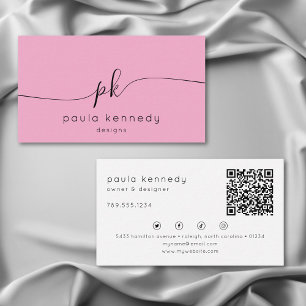 Modern Minimal Elegant Pink Monogram QR Code Business Card
