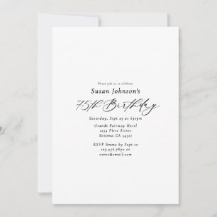 Modern Minimal Elegant Script 75th Birthday Party Invitation