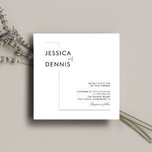 Modern Minimal Elegant Script B&W Square Wedding Invitation