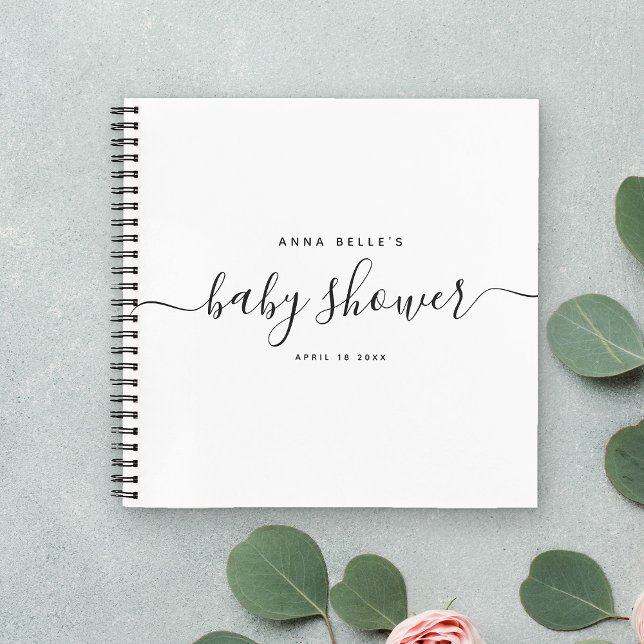 Modern Minimal Elegant Script Baby Shower Guest Notebook (Creator Uploaded)