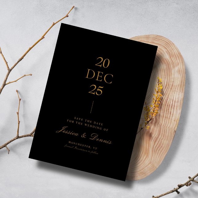 Modern Minimal Elegant Script Black Save the Date Invitation (Creator Uploaded)