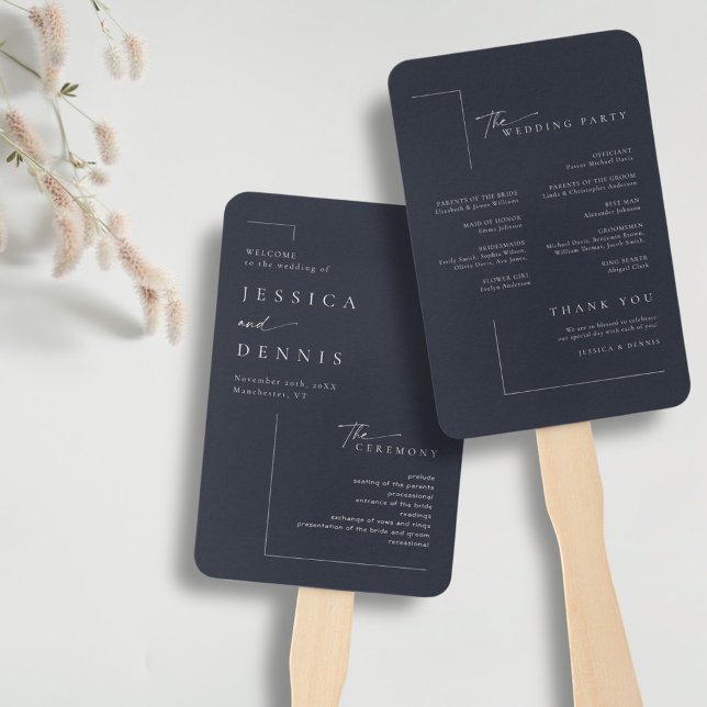 Modern Minimal Elegant Script Chic Wedding Program Hand Fan (Creator Uploaded)