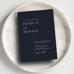 Modern Minimal Elegant Script Dark Navy Wedding Invitation