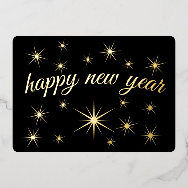 Modern Minimal Elegant Script Happy New Year Stars (Front)