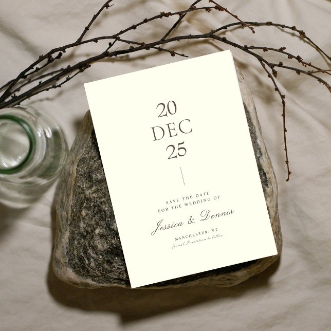 Modern Minimal Elegant Script Ivory Save the Date Invitation (Creator Uploaded)