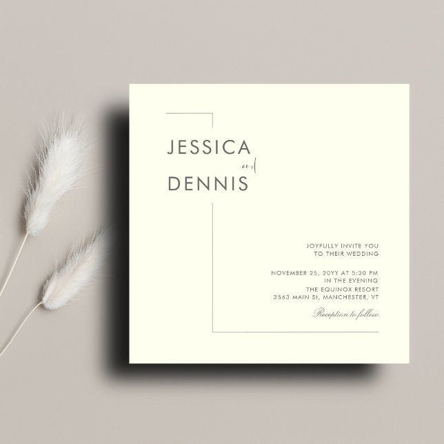 Modern Minimal Elegant Script Ivory Square Wedding Invitation (Creator Uploaded)