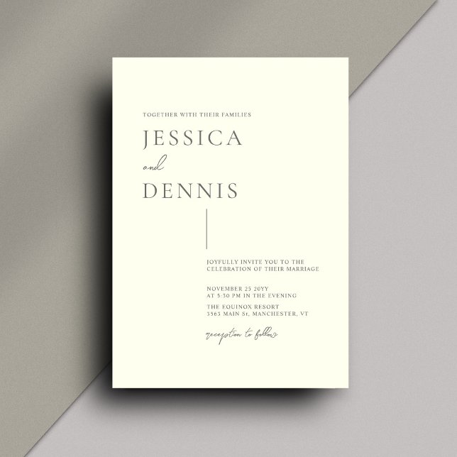 Modern Minimal Elegant Script Ivory Wedding Invitation (Creator Uploaded)