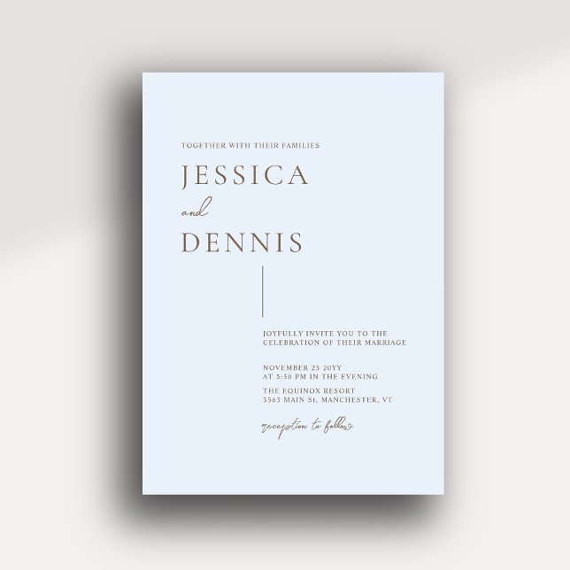 Modern Minimal Elegant Script Light Blue Wedding Invitation (Creator Uploaded)