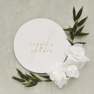 Modern Minimal Elegant Script Monogram Wedding Classic Round Sticker
