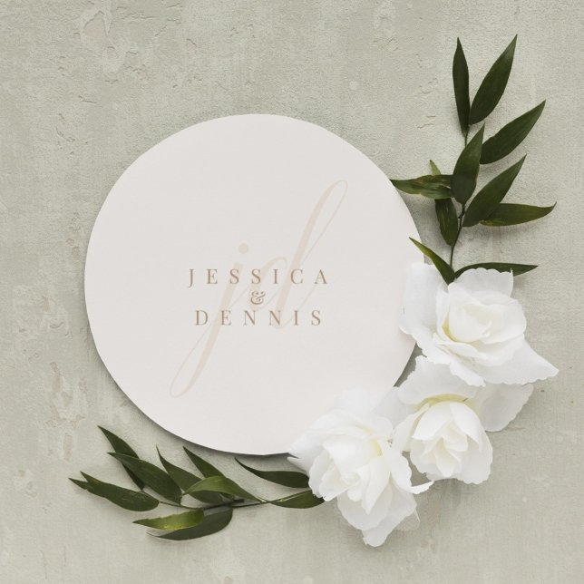 Modern Minimal Elegant Script Monogram Wedding Classic Round Sticker (Creator Uploaded)