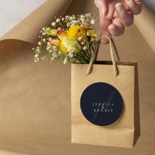 Modern Minimal Elegant Script Monogram Wedding Classic Round Sticker