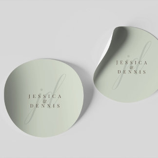 Modern Minimal Elegant Script Monogram Wedding Classic Round Sticker