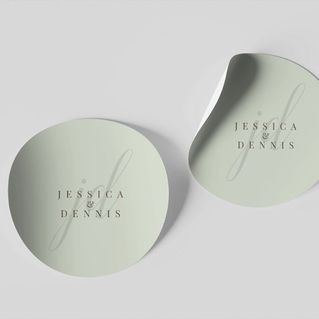 Modern Minimal Elegant Script Monogram Wedding Classic Round Sticker (Creator Uploaded)