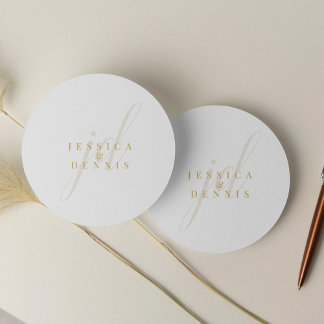 Modern Minimal Elegant Script Monogram Wedding Classic Round Sticker