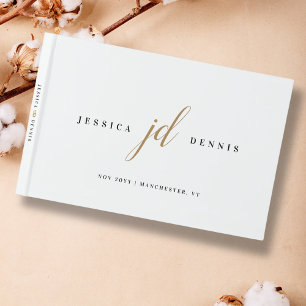 Modern Minimal Elegant Script Monogram Wedding Guest Book